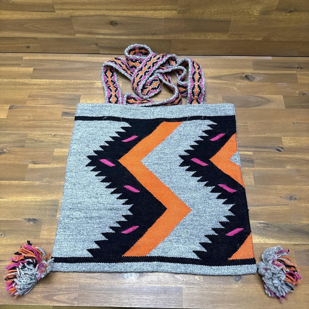 Peruvian Connection Crossbody Bag Womens Large‎ Gray Wool Alpaca Tribal Peru
